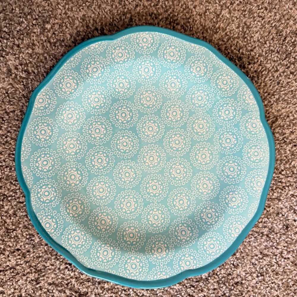 The Pioneer Woman Hyacinth 10.5" Dinner Plate Teal Scalloped Edge Stoneware